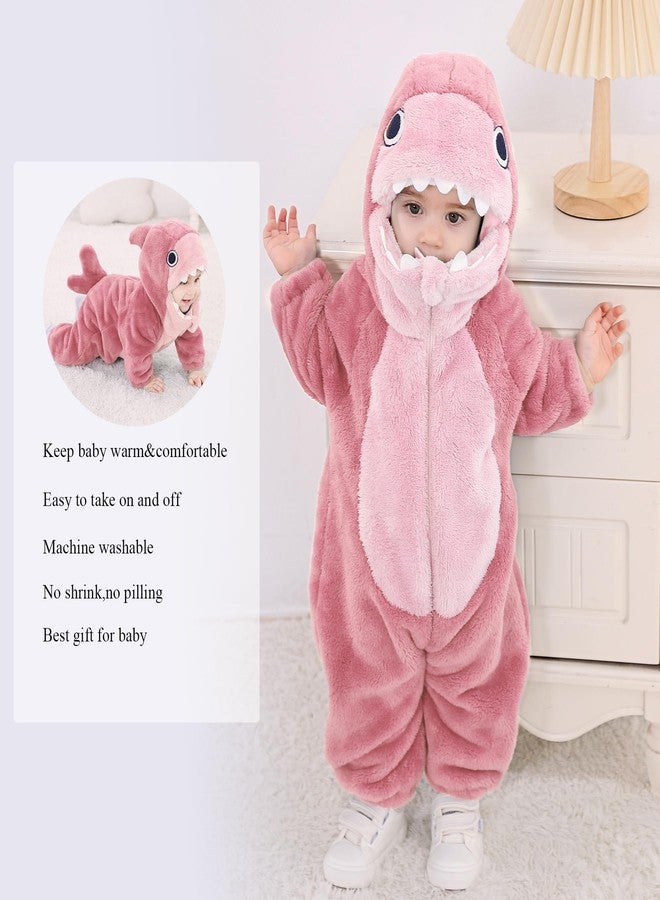 TONWHAR Toddlers Animal Costume Unisex Baby's Warm Halloween Outfits Kids Dress Up Jumpsuits Rompers(5T,Pink Shark) - Image 4